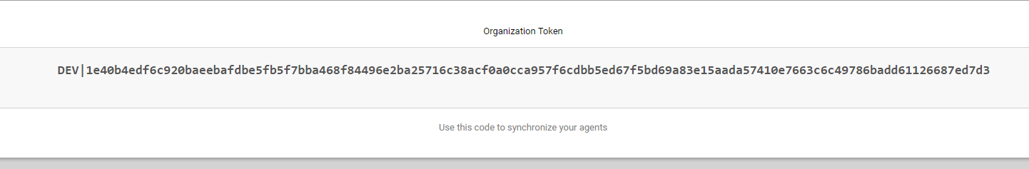 Organization token displayed on the download screen